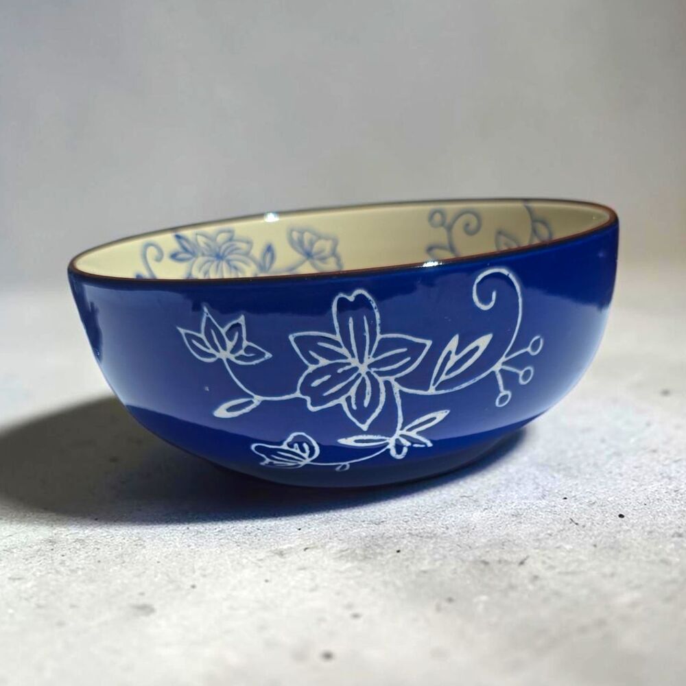 Temptations Floral Lace6.5in Round Ceramic Bowl Blue/White Dishwasher/Micro/Oven